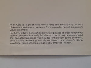 MAX COLE - first exhibition catalogs of the artist 1977 -