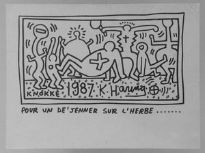 KEITH HARING - Invitation with Original Drawing SIGNED