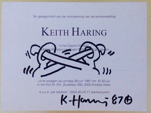 KEITH HARING - Invitation with Original Drawing SIGNED
