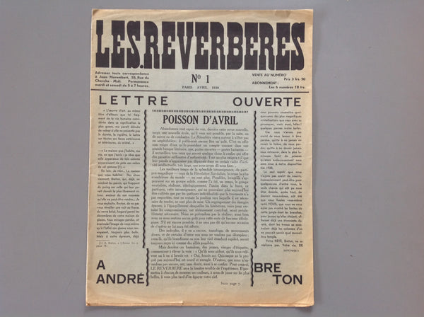 ANDRE BRETON - Les Reverberes - No 1 - Paris Avril 1938 - Lettre Ouverte a Andre Breton