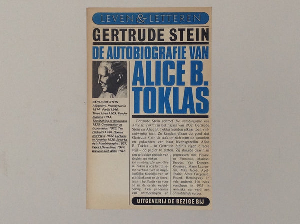 GERTRUDE STEIN - De Autobiografie Van Alice B. Toklas - Leven & Letteren