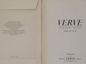 HENRI MATISSE - Verve Vol IV, No 13 - Including the Frontispice Lithograph "de La Couleur"and the Famous First Version of the Lithograph "la Chute D'Icare" -