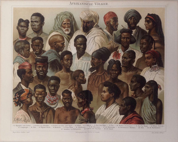 Original Chromo Lithografie, Afrikanische Völker