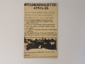 ALLEN GINSBERG. ARTS LABS Newsletter No. 7 - April 2/6 . Arts Labs, 1970. 1st Edition. 333 x 204 Mm . Soft Cover Stapled. Fine 51 Pages, text in English, illustrated in B&W - London Region Open Meeting at the Arts Council March 6th 1970 - on the front cover - ARTS LABS Newsletter No. 7 - April 2/6 by Allen Ginsberg CS. 1970 -the inside cover is printed in brown ink. - Very rare item kept in a fine condition.