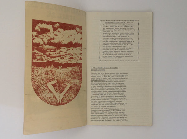 ALLEN GINSBERG. ARTS LABS Newsletter No. 7 - April 2/6 . Arts Labs, 1970. 1st Edition. 333 x 204 Mm . Soft Cover Stapled. Fine 51 Pages, text in English, illustrated in B&W - London Region Open Meeting at the Arts Council March 6th 1970 - on the front cover - ARTS LABS Newsletter No. 7 - April 2/6 by Allen Ginsberg CS. 1970 -the inside cover is printed in brown ink. - Very rare item kept in a fine condition.