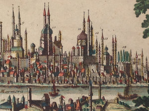 Opticaprent , 1760. Old, antique perspective view of Istanbul (Constantinople), by Georg Balthasar Probst